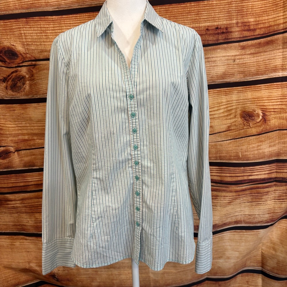 7th Ave NY & Company Womens Striped Long Sleeve Button Down Dress Shirt Size L